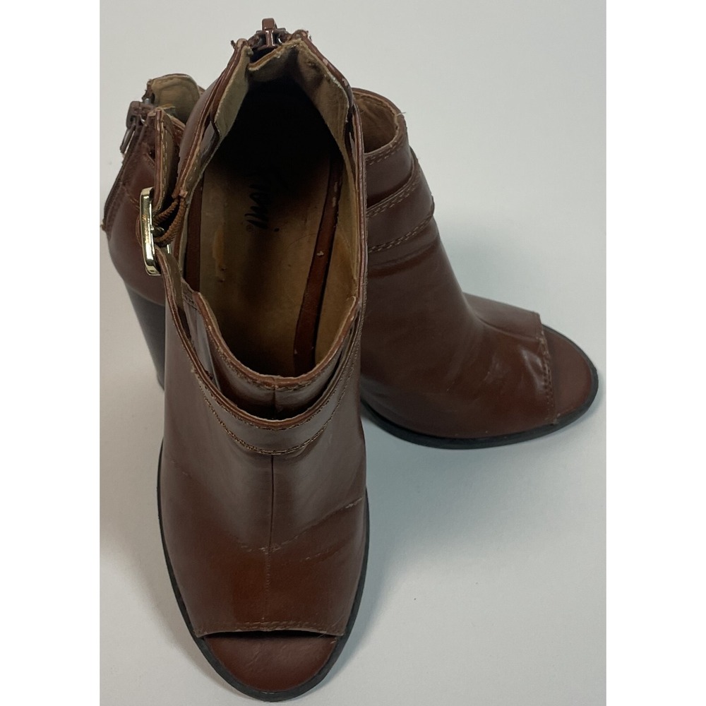Fioni‎ Women's Brown Peep-Toe Ankle Boots Size 7.5 - Block Heel, Zipper Closure